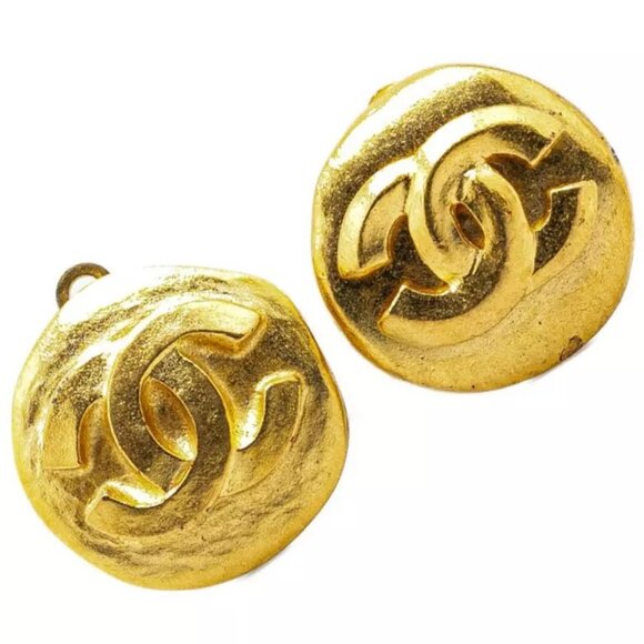 CHANEL CC Logos Round Clip-On Earrings Gold Tone 95A Auth - Picture 4 of 9